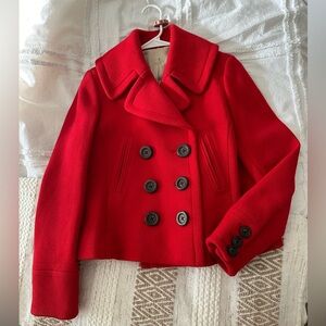 Vintage J Crew Classic Short Red Pea Jacket.